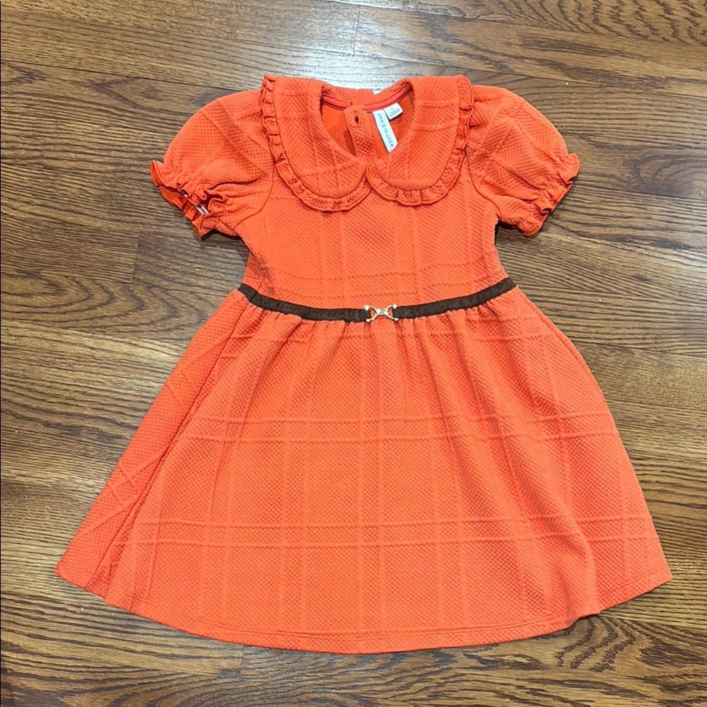 Janie and Jack. Girls Orange Peter Pan Collar Dress with Belt